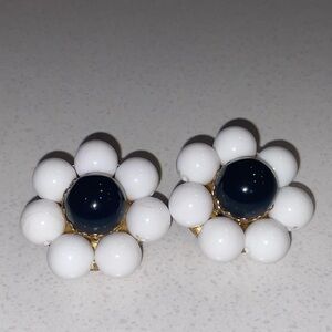 Elegant White and Black Floral Earrings